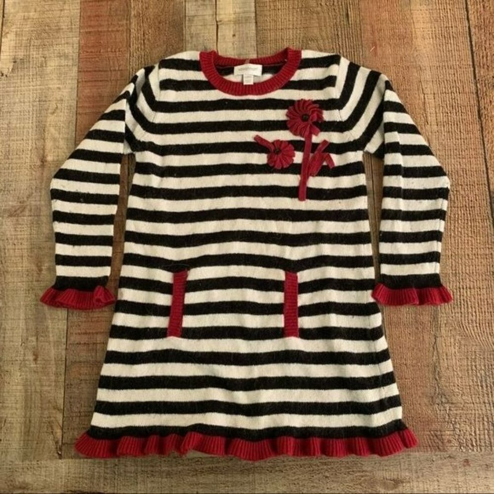 Savannah girls soft long sleeve black and white striped dress -6X